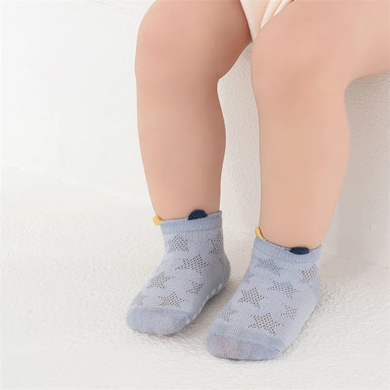 4Pairs/Set Cotton Breathable Children Socks Spring Summer Thin Baby Mesh Short Sock Boys Girls Cute Cartoon Non-slip Floor Socks