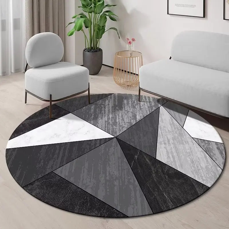 Geometric Round Carpet Non-slip Living Room Decoration Home Abstract Style Rug Washable Bedroom Mat for Children Soft Rugs