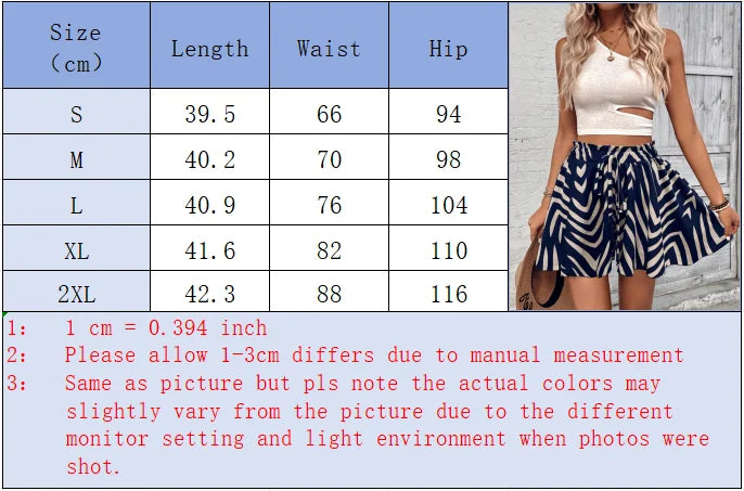 Bohemian Geometric Print High Waist Shorts Skirts for Woman Clothes European Elastic Drawstring A Line Flowy Summer Beach Skort
