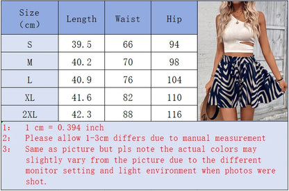 Bohemian Geometric Print High Waist Shorts Skirts for Woman Clothes European Elastic Drawstring A Line Flowy Summer Beach Skort