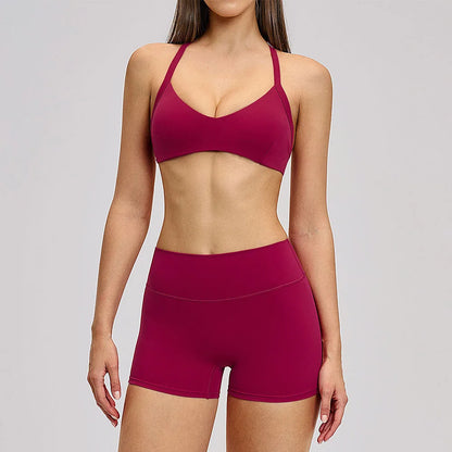 Women's Yoga Suit Breathable Quick-drying Gym Push Up Sports Set Shockproof Bra Hip Litting Leggings Shorts 2-piece Sports Set