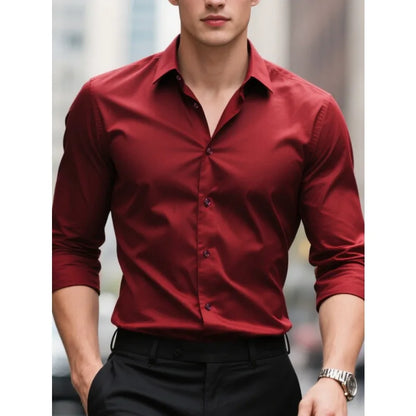 FGKKS New Men Shirts Fashion Quality Long Sleeve Casual Solid Color Elastic Male Business Shirt