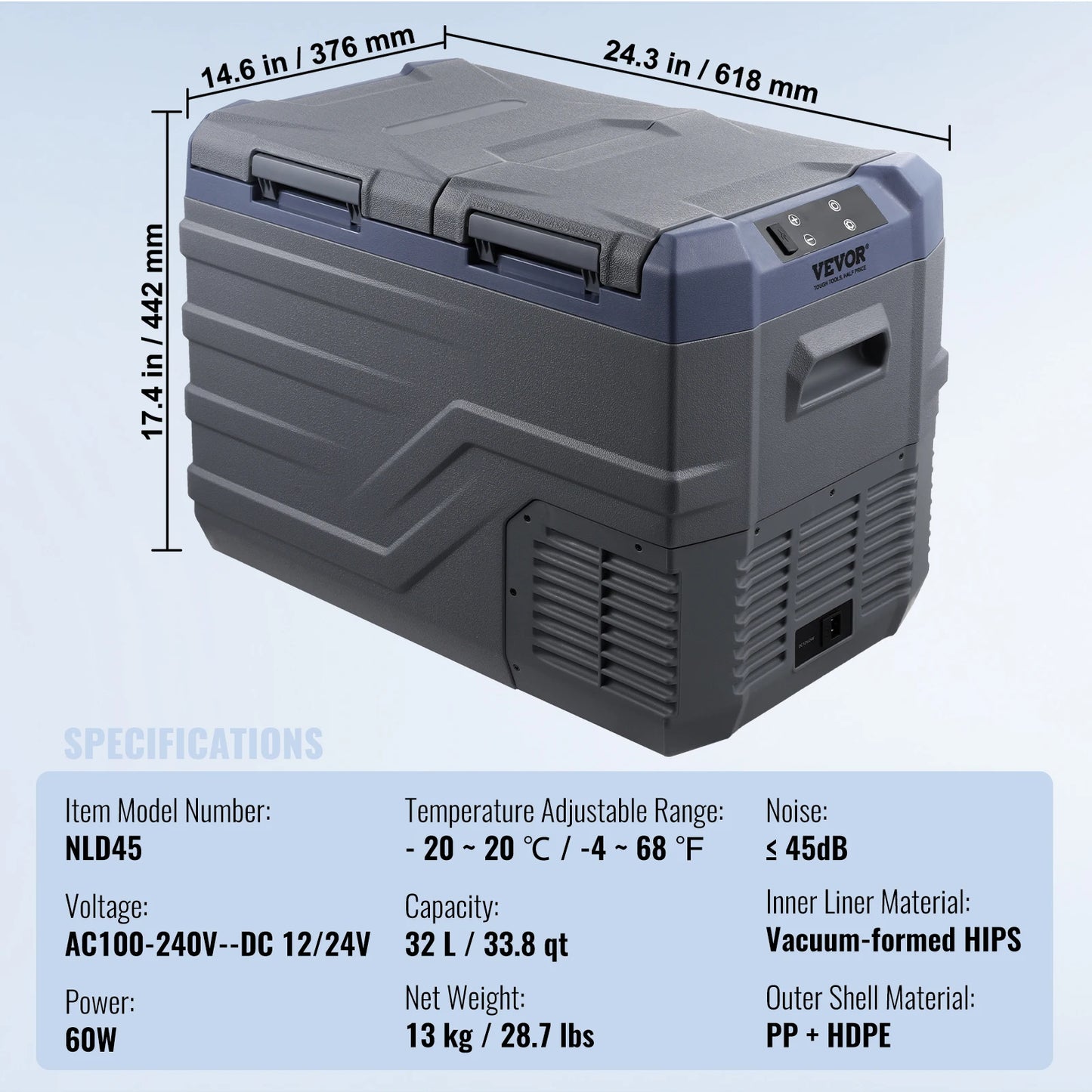 Succebuy Car Refrigerator Dual Zone Portable Freezer Car Refrigerator Fridge Adjustable Range 12/24V DC and A Compressor Freezer