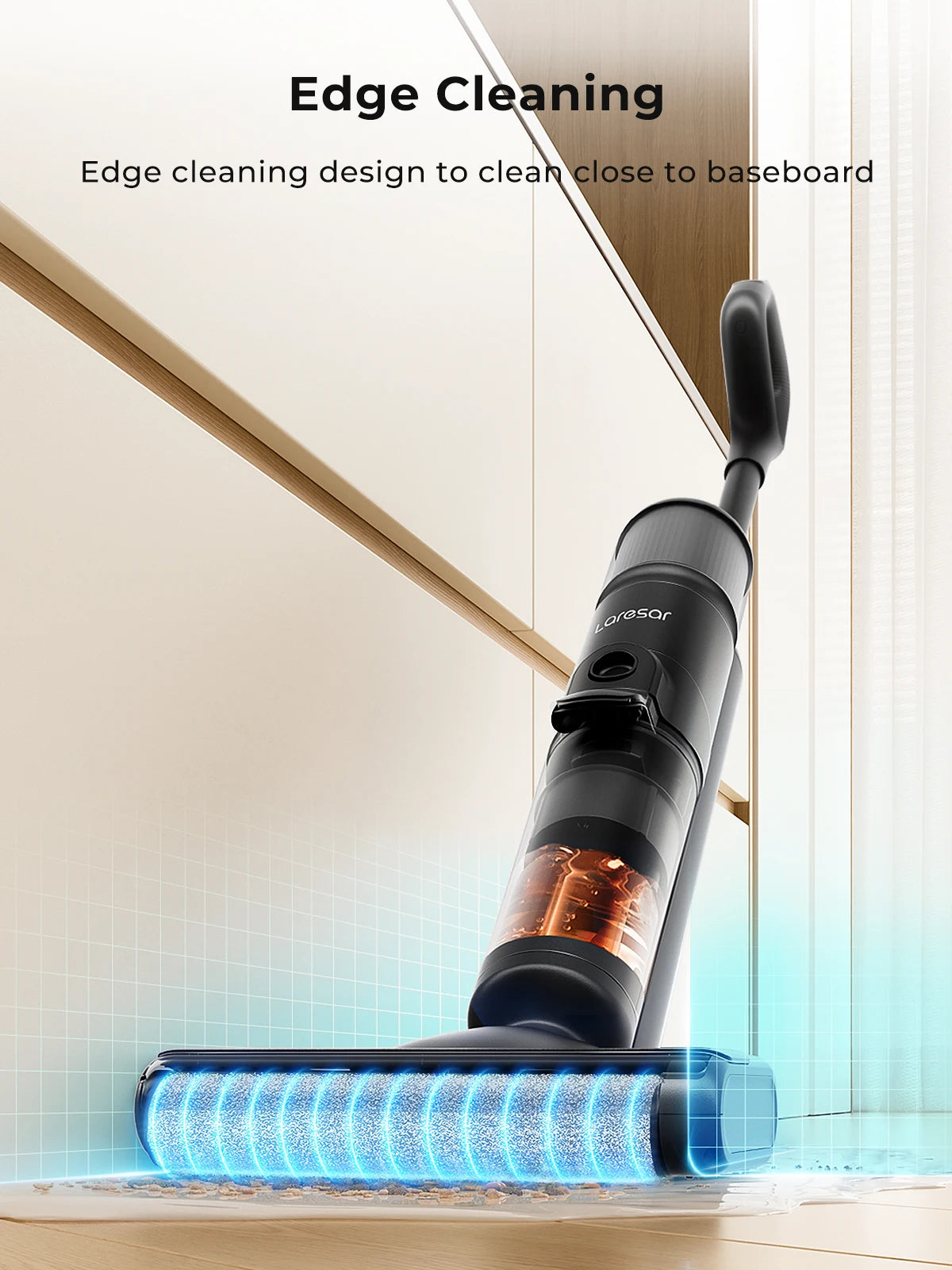 Laresar M3 Cordless Wet Dry Vacuum Cleaner Mop, Edge Cleaning 55min Auto Suction Floor Washer Self-Cleaning Smart Home Appliance