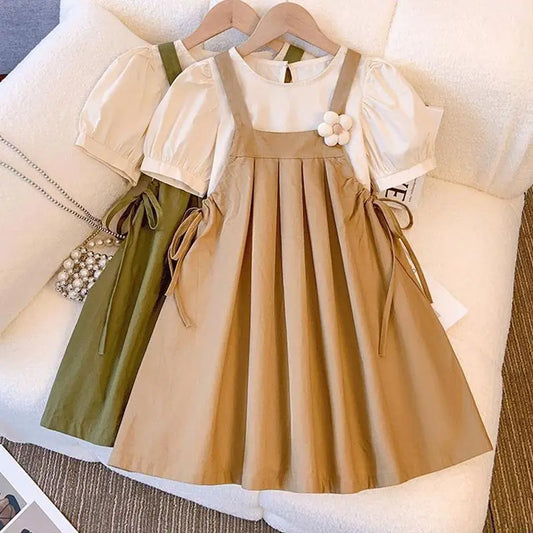 Summer Girls Dress Set Kids Top+Suspender Skirt 2Pic Children Flower Leisure Suit 3-14 Years Youth Party Clothes Kids Dresses