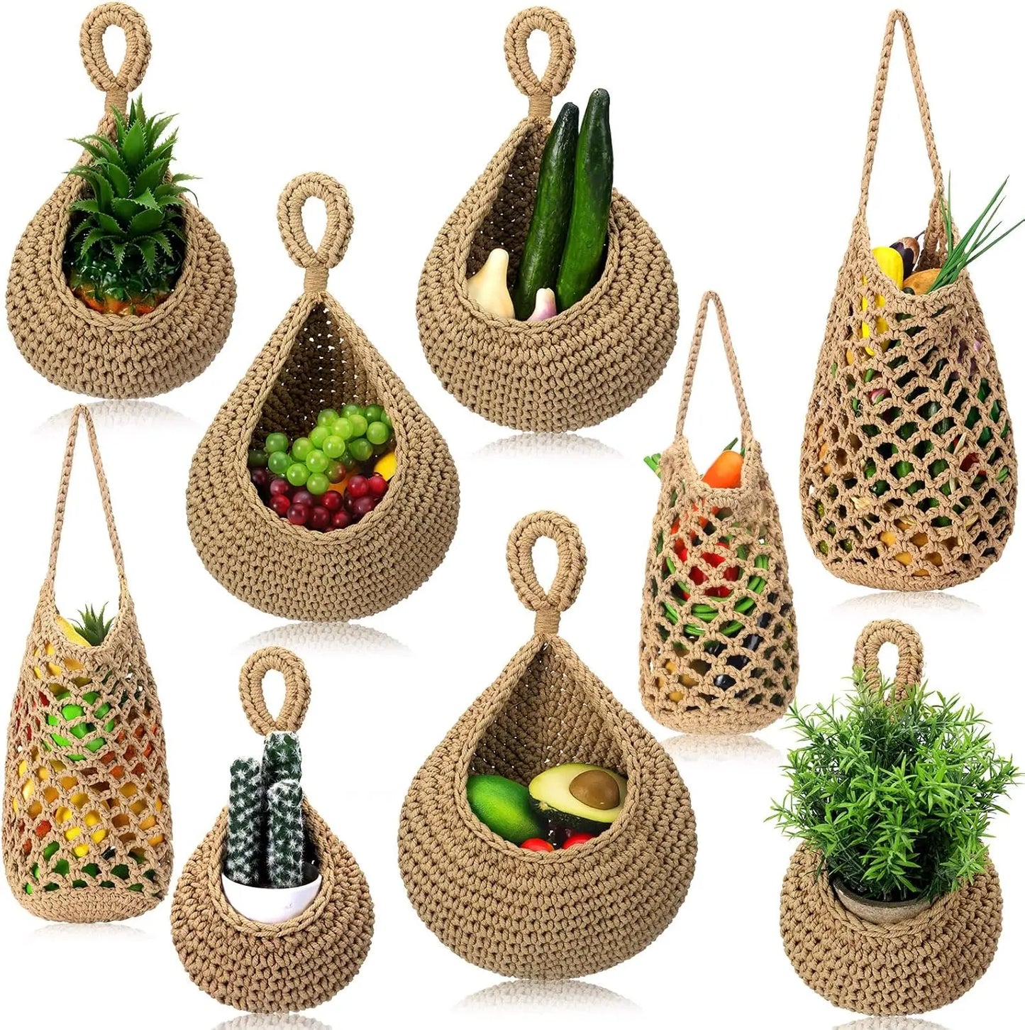 Wall-mounted Vegetable Basket Fruit Sundry Basket Natural Wicker Weave Storage Basket Kitchen Storage Home Decoration Organizer