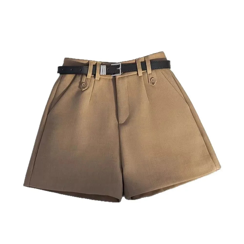 Gray Suit Short Pants Women's Casual High Waist Loose Wide Leg A- Line Pants Versatile Loose Fit Summer Outerwear Shorts