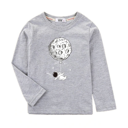 Boys Long Sleeved Shirt Astronaut Funny T-shirt Spring Autumn Cotton Clothes Kid Spaceman Fashion Tops
