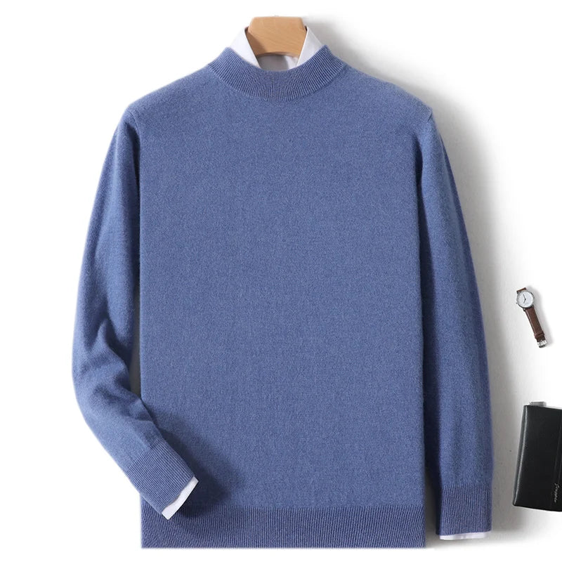 Autumn And Winter New 100% Pure Wool Men's Round Neck Thick Sweater Loose Knit Bottoming Shirt Cashmere Top