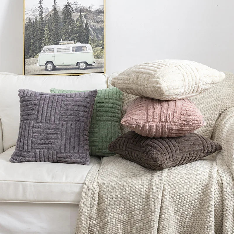 1pc Boho Faux Fur Plush Throw Pillow Covers, Cream White, Luxury SoftFluffy Decorative Cushion Cover Pillowcase for Sofa, Couch