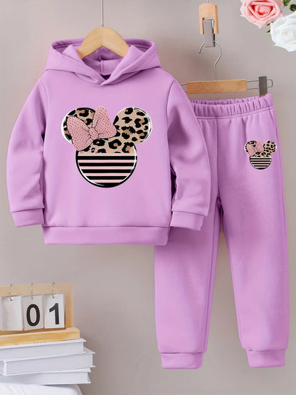 2sets Fashion exquisite girls Fall/Winter pattern printed with fleece warm lined hoodie and tracksuit pants