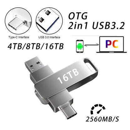 16TB USB 3.2 Flash Drives Super High Speed Transfer Metal Pendrive Memory Card Pendrive Flash Disk Memoria Waterproof StickHot
