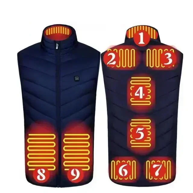 17 Areas Self Heating Vest Four Switch Control Men Heating Jacket USB Electric Heated Clothing Women Thermal Vest Warm Winter
