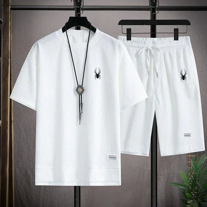 New Waffle Summer Casual T-shirt Shorts Set Men's Sportswear Youth Loose Set