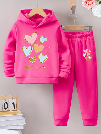 Fall/Winter new casual comfort warm girl's print warm lining hoodie and sweatpants set
