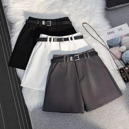 Gray Suit Short Pants Women's Casual High Waist Loose Wide Leg A- Line Pants Versatile Loose Fit Summer Outerwear Shorts