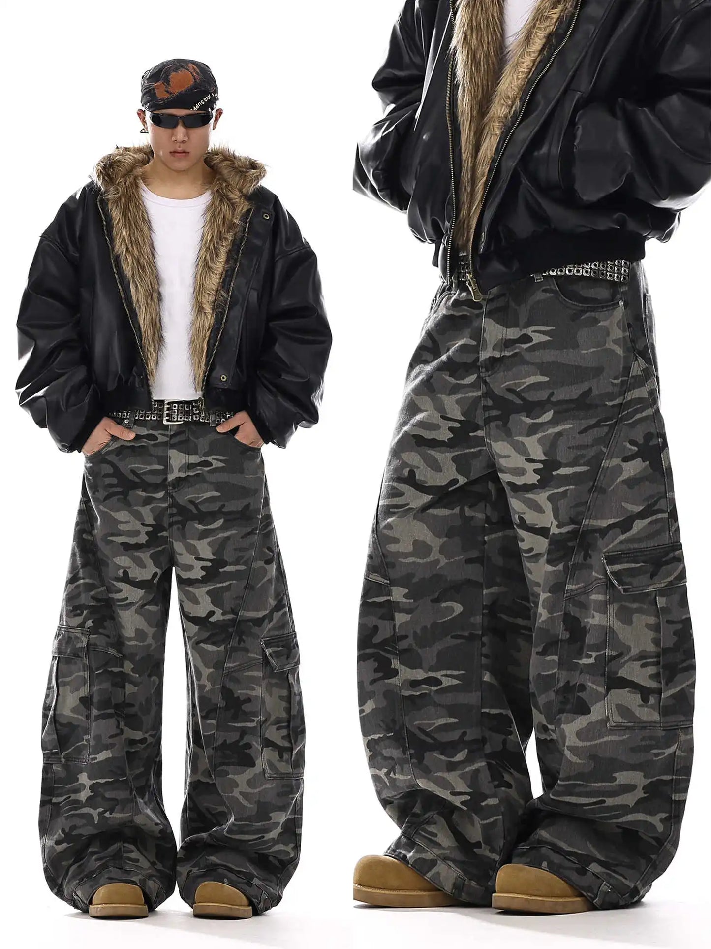 Camo Men's Baggy Jeans American Style Y2K Denim Pants Wide Leg Office-to-Street Trousers Outdoor Streetwear Hip-Hop Pants