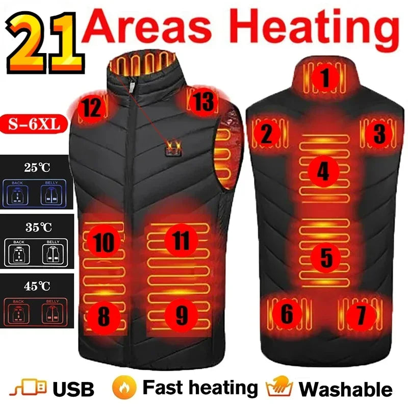 17 Areas Self Heating Vest Four Switch Control Men Heating Jacket USB Electric Heated Clothing Women Thermal Vest Warm Winter