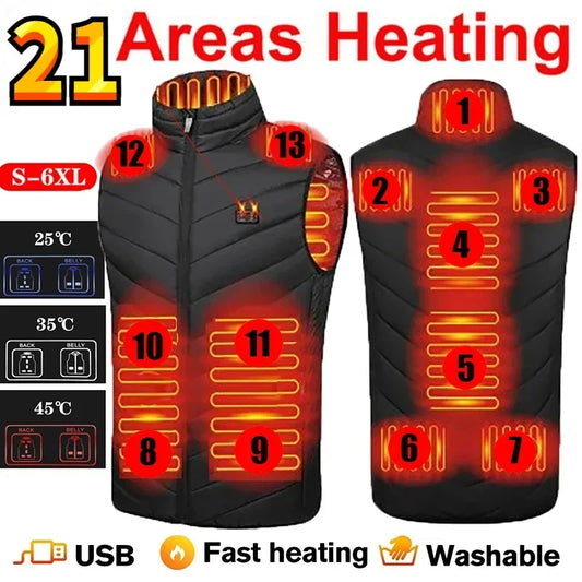 17 Areas Self Heating Vest Four Switch Control Men Heating Jacket USB Electric Heated Clothing Women Thermal Vest Warm Winter