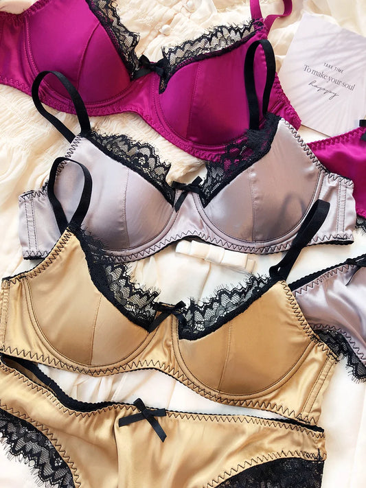 French Thin Cup Lingerie Set Sexy Lace Push Up Bra Fashion Women Silk Fabric Underwear High Quality Intimates Bras and Panties