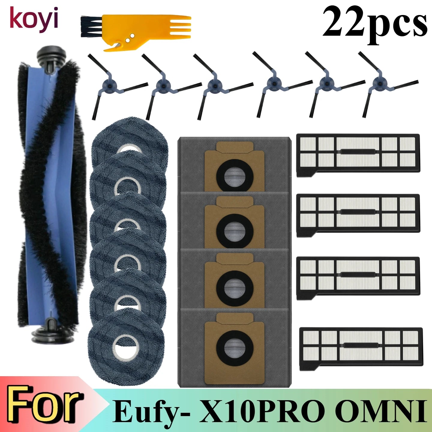 Replacement Parts Kit for Eufy X10 Pro Omni Robot Vacuum Accessories, Main Roller Brush Filters Dust Bags Side Brushes Mop Pads