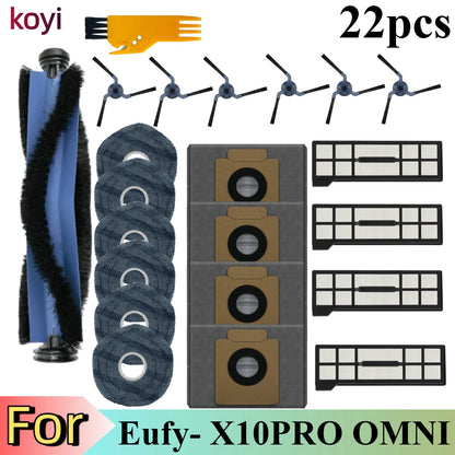 Replacement Parts Kit for Eufy X10 Pro Omni Robot Vacuum Accessories, Main Roller Brush Filters Dust Bags Side Brushes Mop Pads