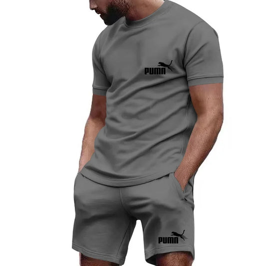2026 Summer Men's Fashion Casual T-shirt Shorts Set Breathable Jogging Sports Two Piece Set Solid Color T-shirt Set
