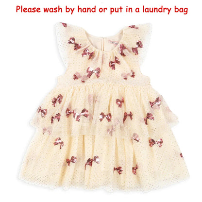 2024 Christmas KS Girls Princess Mesh Dress Kids Pretty Sequin Dresses Baby Cute Skirt Carnival Party Children Voile Dress Gifts