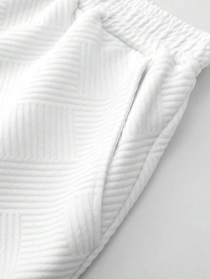Men's Textured Letter Patched Round Neck Tee & Drawstring Shorts Two-Piece Set Regular Fit Casual Short Sleeve T shirt & Shorts