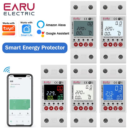 Tuya WiFi Smart Energy Meter Power kWh Meter Earth Leakage Over Under Voltage Protector Time Relay Device Switch Circuit Breaker
