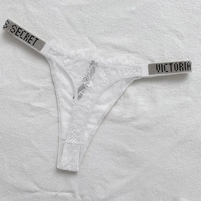 2025 New Sexy Pink Brand Lingerie Female Intimate Underwear Rise Women Panties Bra Rhinestone Letter Comfort Brief