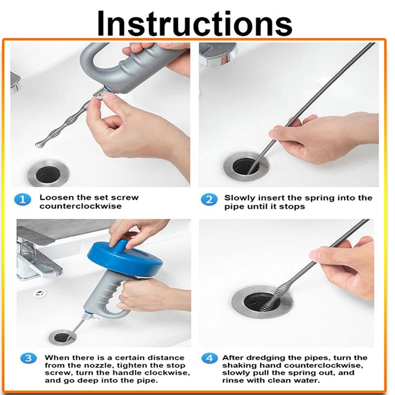 Extendable Bathroom Kitchen Cleaning Tools 3 Meters Sewer Pipe Plunger Dredge Toilet Sink Drain Unblocker Handheld Household