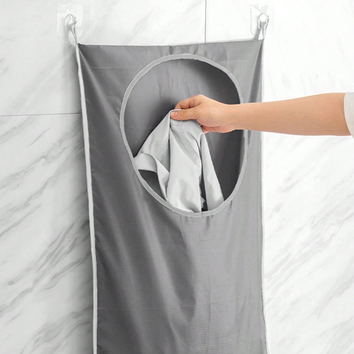 1pc wall mounted laundry storage bag, easy to access circular opening, bathroom wall mounted household clothing storage box