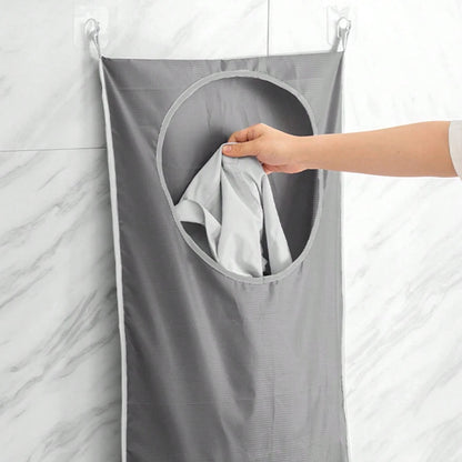 1pc wall mounted laundry storage bag, easy to access circular opening, bathroom wall mounted household clothing storage box