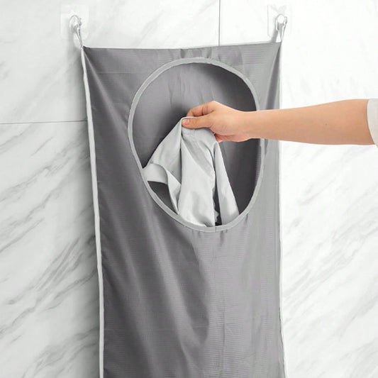 1pc wall mounted laundry storage bag, easy to access circular opening, bathroom wall mounted household clothing storage box