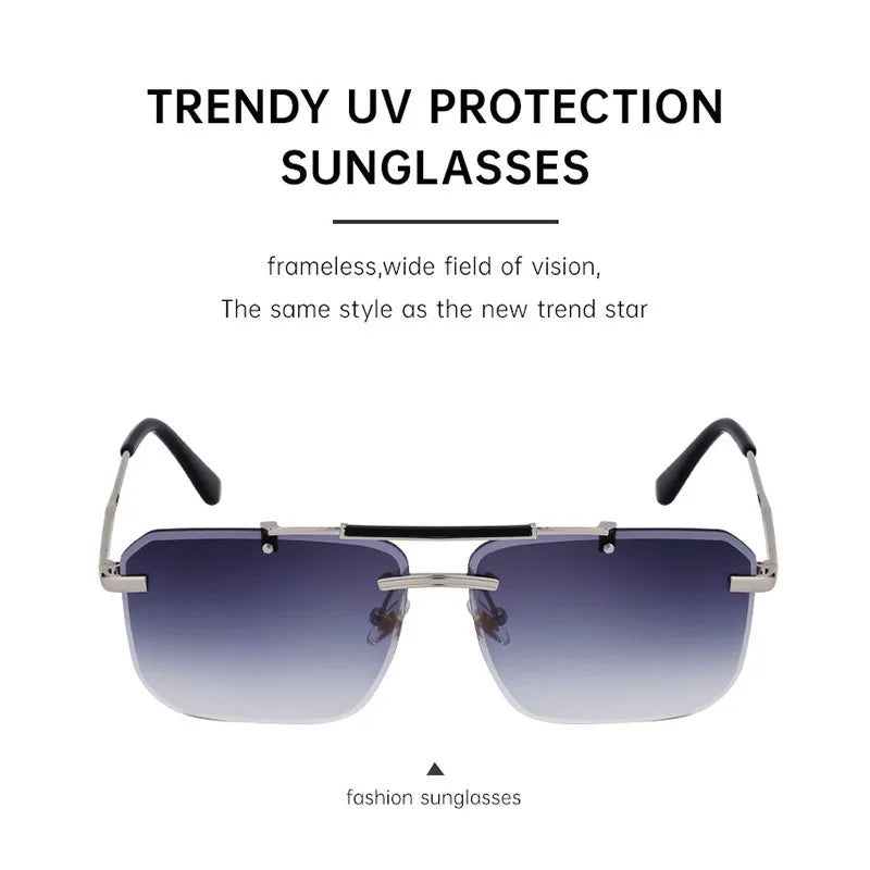 Rimless Sunglasses For Men Fashion Glasses Luxury Square Designer Sunglasses Women Trendy And Fashionable Lentes De Sol Mujer