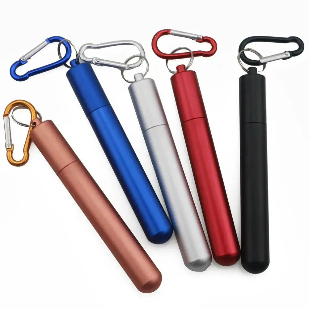 Stainless Steel Reusable Collapsible Straw Foldable Portable Metal Straw with Case with Cleaning Brush Telescopic Straw Travel