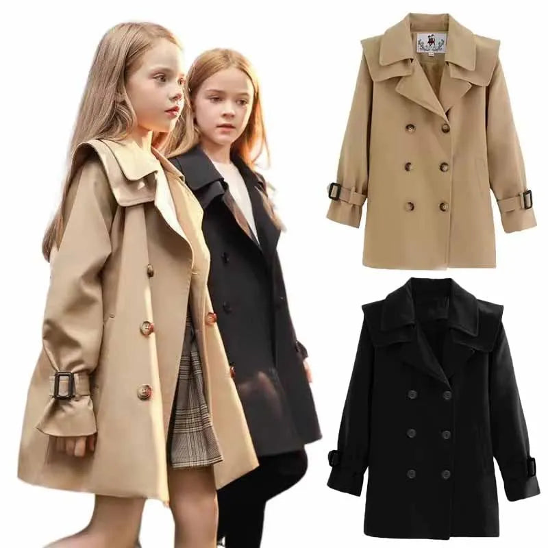 Girls Windbreaker Coat Spring Autumn Kids Windproof Jackets Children Mid-Length Trench Outerwear Teenagers Overcoat 4-14 Years