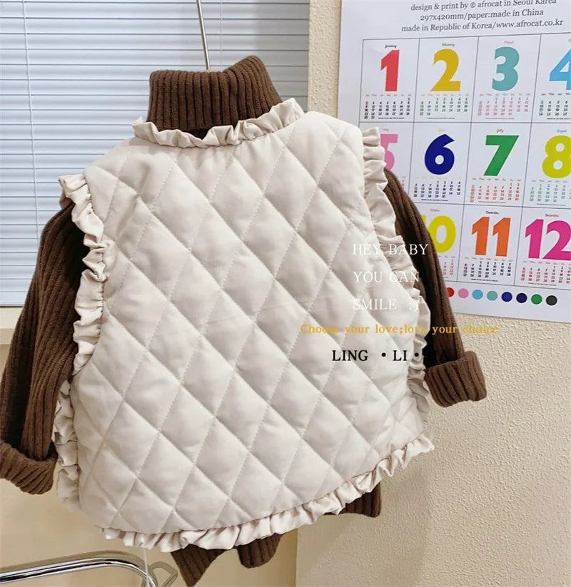 Girls Autumn Vest Children Fleece Thickened Winter Waistcoat New Kids Fashion Warm Padded Coats Toddler Casual Clothing 1-8Y
