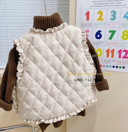 Girls Autumn Vest Children Fleece Thickened Winter Waistcoat New Kids Fashion Warm Padded Coats Toddler Casual Clothing 1-8Y