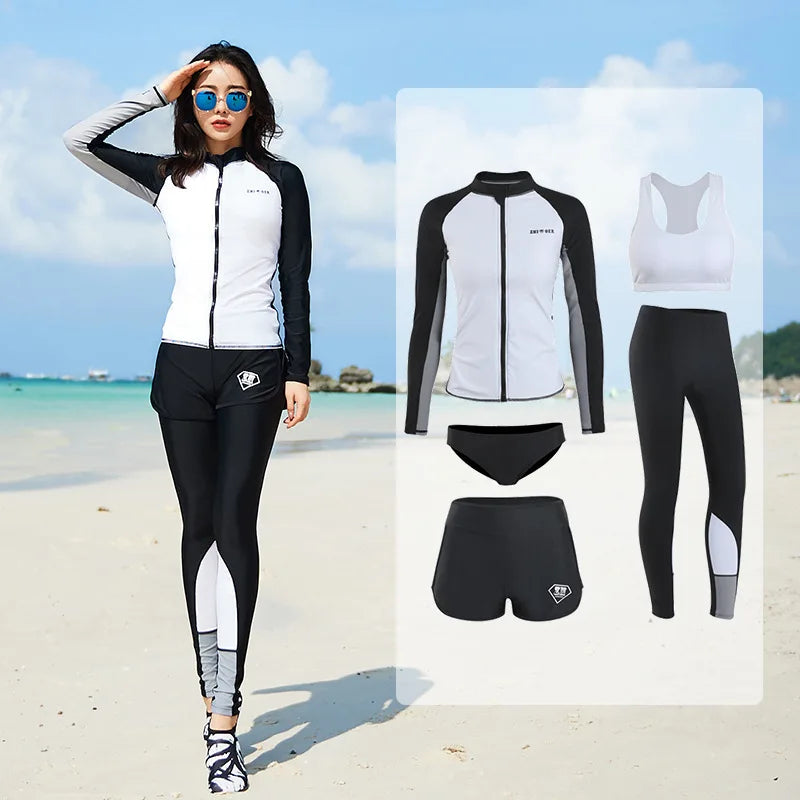 Womens Rash Guard Swimsuit Set Long Sleeve UV Protection Surfing Suit Bathing Swimming Tight T-Shirt Rashguard Gym Clothes