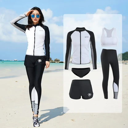 Womens Rash Guard Swimsuit Set Long Sleeve UV Protection Surfing Suit Bathing Swimming Tight T-Shirt Rashguard Gym Clothes