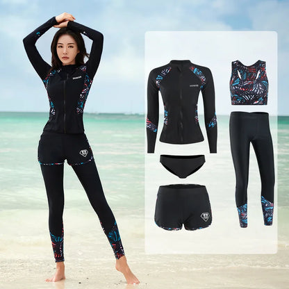 Womens Rash Guard Swimsuit Set Long Sleeve UV Protection Surfing Suit Bathing Swimming Tight T-Shirt Rashguard Gym Clothes