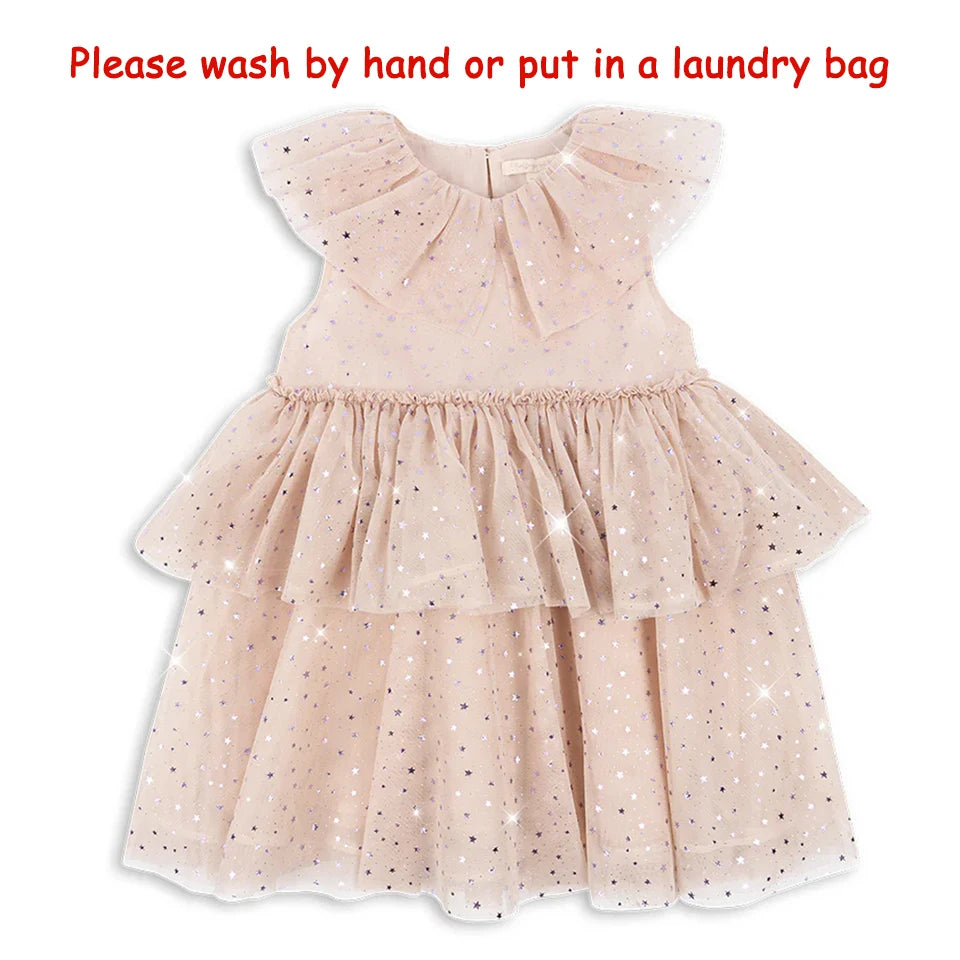 2024 Christmas KS Girls Princess Mesh Dress Kids Pretty Sequin Dresses Baby Cute Skirt Carnival Party Children Voile Dress Gifts