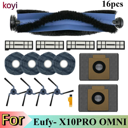 Replacement Parts Kit for Eufy X10 Pro Omni Robot Vacuum Accessories, Main Roller Brush Filters Dust Bags Side Brushes Mop Pads