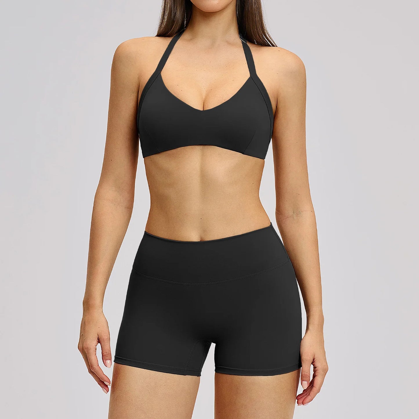 Women's Yoga Suit Breathable Quick-drying Gym Push Up Sports Set Shockproof Bra Hip Litting Leggings Shorts 2-piece Sports Set