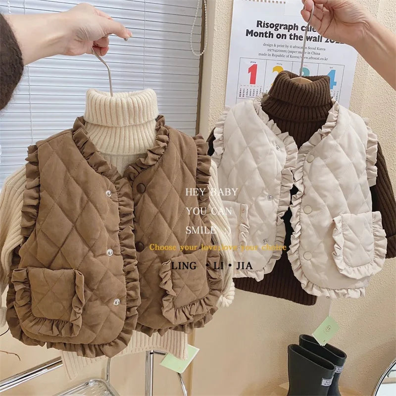 Girls Autumn Vest Children Fleece Thickened Winter Waistcoat New Kids Fashion Warm Padded Coats Toddler Casual Clothing 1-8Y
