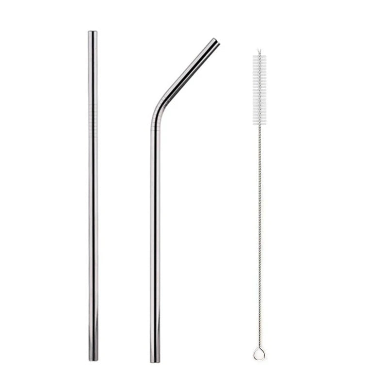 Reusable Metal Drinking Straight Bent Straws Portable Stainless Steel Travel Straw with Cleaning Brush 40oz Watercup Accessories