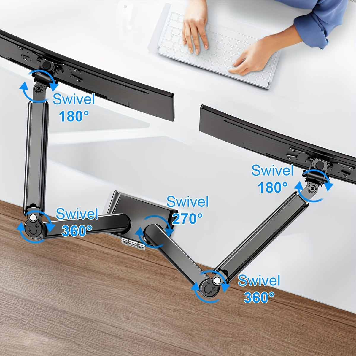 Adjustable Dual Monitor Stand for 33.02-81.28 cm Screens, Supports up to 9.03 KG, Tilt and Swivel, VESA 75x75/100x100, Space-Saving Design Suitable for Home and Office
