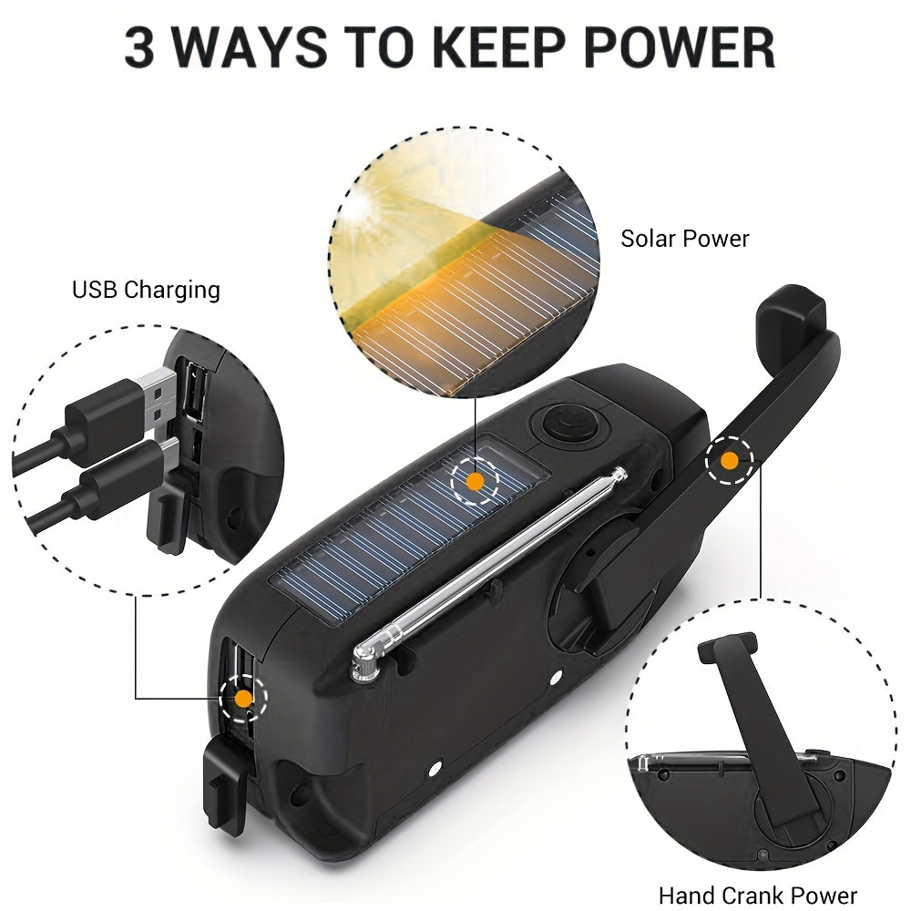 Emergency Hand Crank Radio with LED Flashlight - AM/FM NOAA Weather Alerts, USB & Solar Powered Portable Emergency Radio for Camping, Home, Outdoor (Black), Solar Powered Radio, Camping Essentials, Sturdy Construction, Highqu